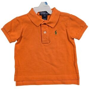 Polo Ralph Lauren Baby Boy 12M Orange Short Sleeve Pique Polo Shirt Green Pony